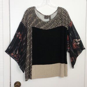 Chico's Travelers Mixed Print Kimono Top Sz 2